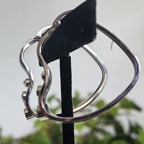 Stainless Steel Heart Shape Hoop Earrings  with Zirconia crystal - Picture 4 of 7